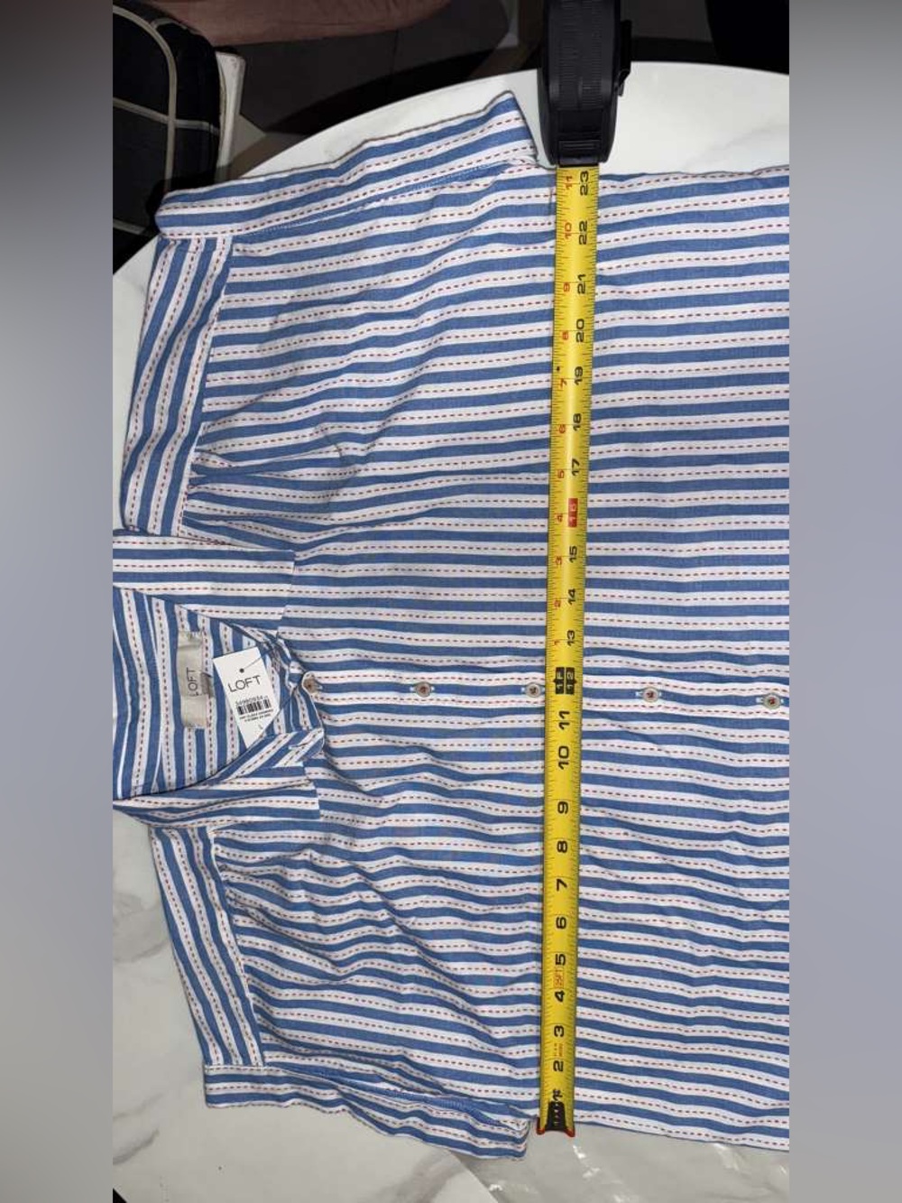 LOFT White and Blue Striped Button Down Shirt - Picture 12 of 15